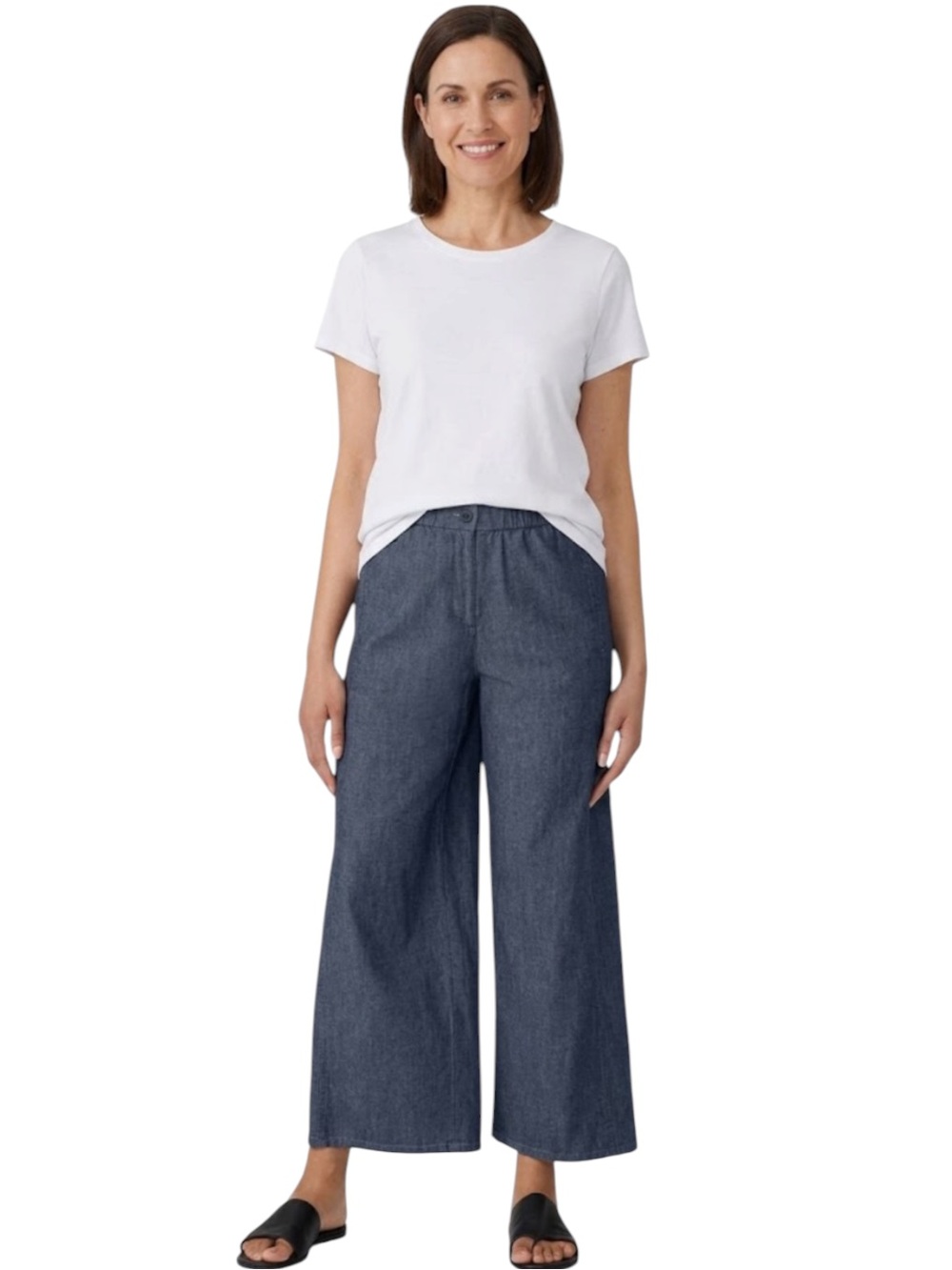 Eileen Fisher Organic Cotton Twill Wide Leg Pants Denim L